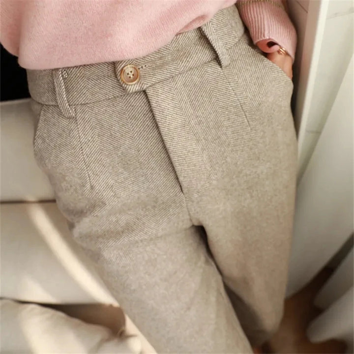 Women’s Woolen Pants - High-Waisted Harem Style for Autumn/Winter