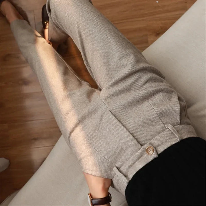 Women’s Woolen Pants - High-Waisted Harem Style for Autumn/Winter