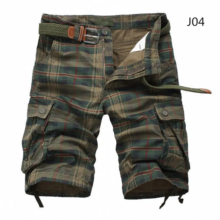 Men's Fashion Plaid Beach Shorts: Casual Military-Inspired Design