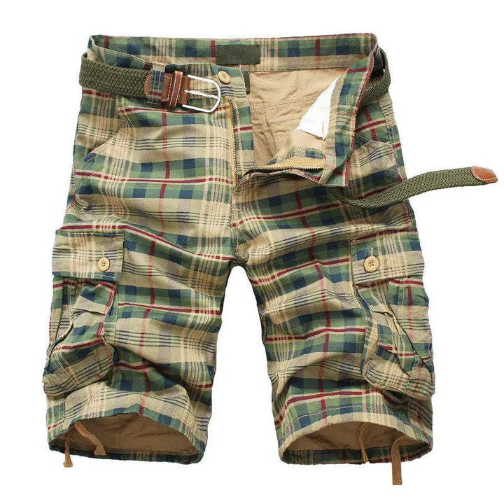 Men's Fashion Plaid Beach Shorts: Casual Military-Inspired Design