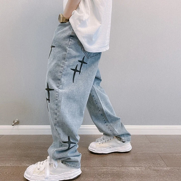 Men's Prints Jeans: New Streetwear Baggy Wide Leg Korean Fashion