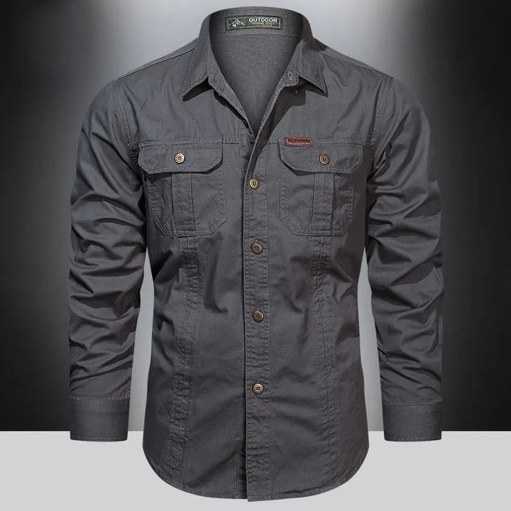 Men's Cotton Cargo Shirt: Long Sleeve Multi-Pocket Design