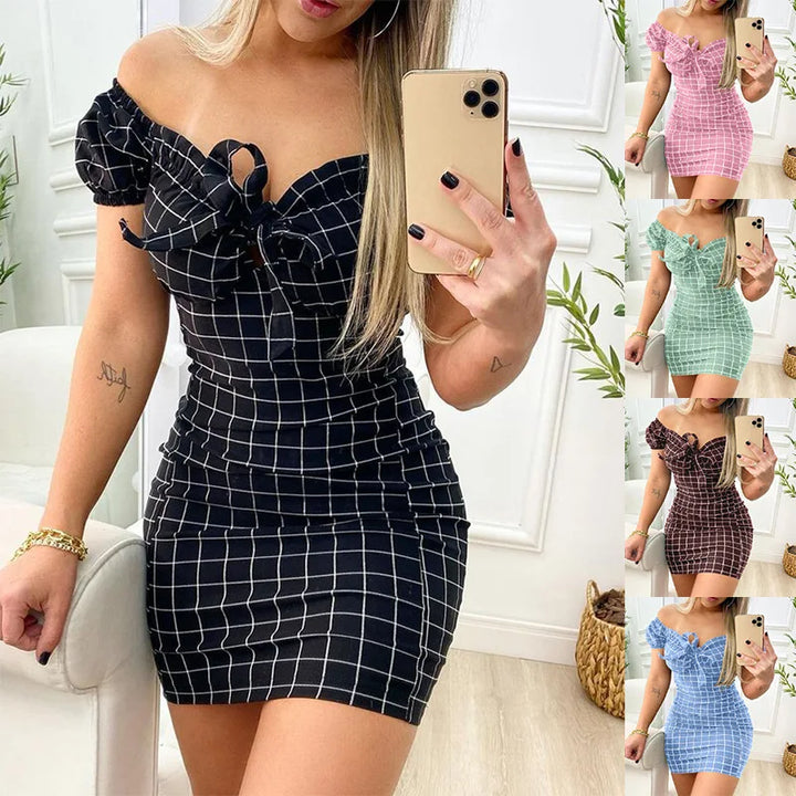 Sexy Cross-Border Grid Print Dress