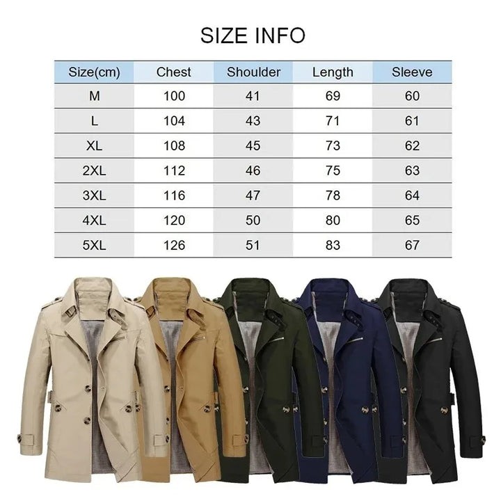 Men's Fashion Long Trench Coat - Cotton, Casual Business Jacket for Street Style