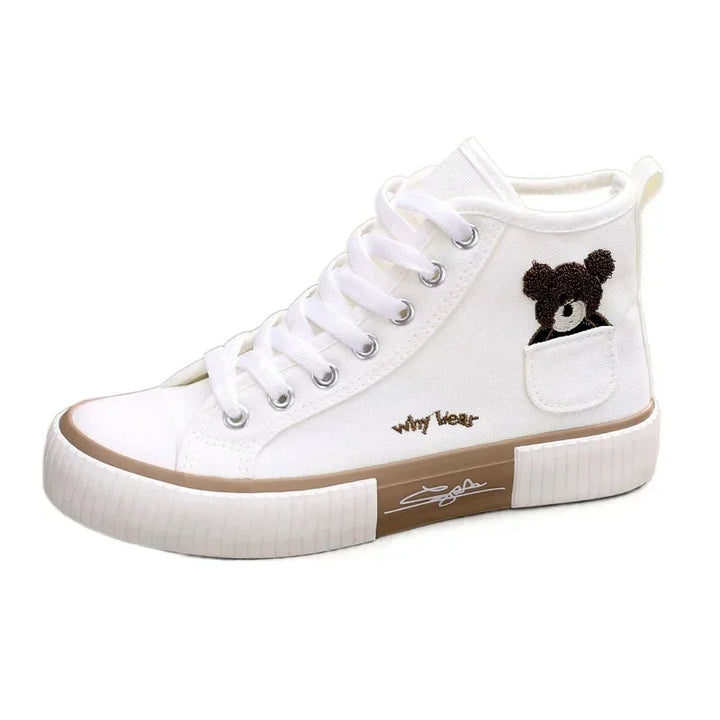 Cute Women's Canvas Shoes with Bear Pocket