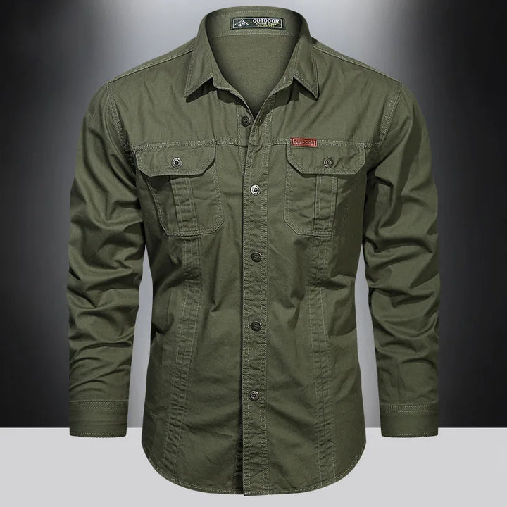 Men's Cotton Cargo Shirt: Long Sleeve Multi-Pocket Design