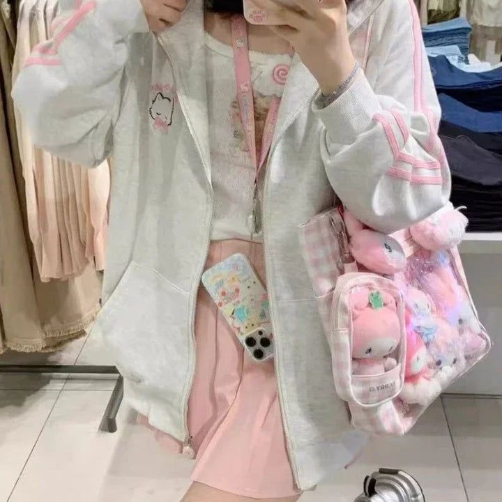 Japanese Kawaii Style Zipper Hoodie for Women