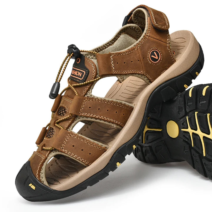 Breathable Summer Leather Sandals for Men - Casual Outdoor Beach Shoes