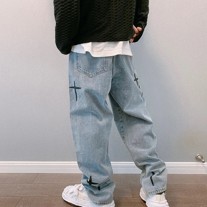 Men's Prints Jeans: New Streetwear Baggy Wide Leg Korean Fashion