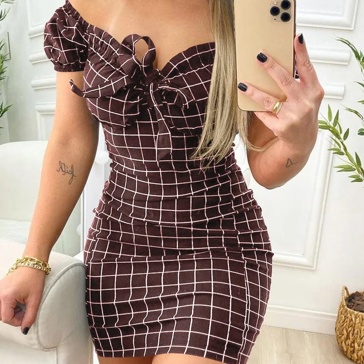 Sexy Cross-Border Grid Print Dress