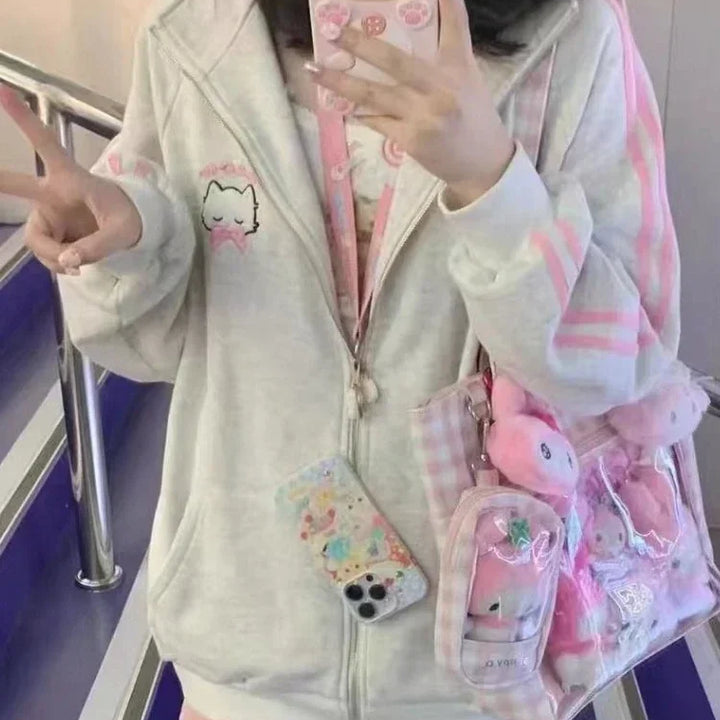 Japanese Kawaii Style Zipper Hoodie for Women