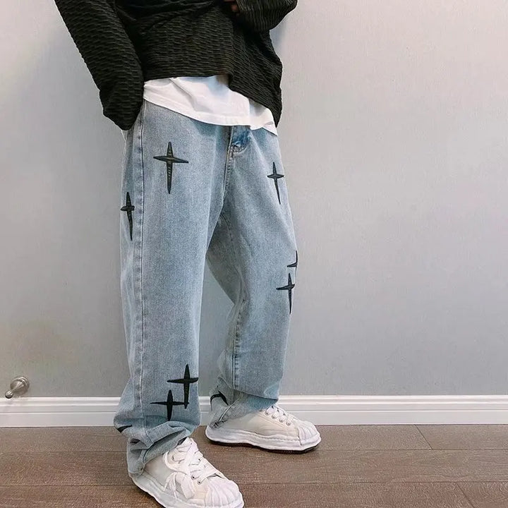 Men's Prints Jeans: New Streetwear Baggy Wide Leg Korean Fashion