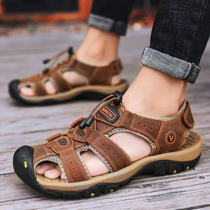 Breathable Summer Leather Sandals for Men - Casual Outdoor Beach Shoes