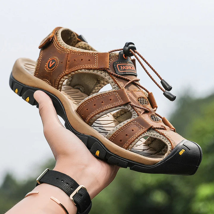 Breathable Summer Leather Sandals for Men - Casual Outdoor Beach Shoes